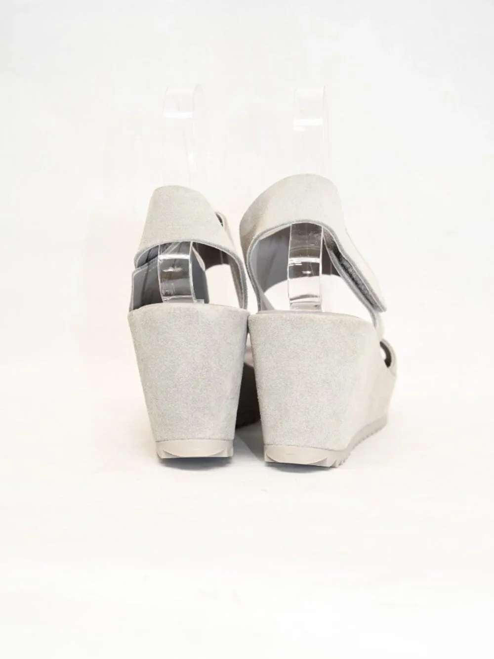 $650 PEDRO GARCIA Finabel wedge sandals LIGHT GREY SUEDE SAWTOOTH 39 (DD3)
